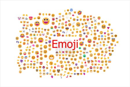 Téléchargez les photos : Icônes Emoji concentré autour du grand titre Emoji rouge au milieu. Le fond est blanc. - en image libre de droit