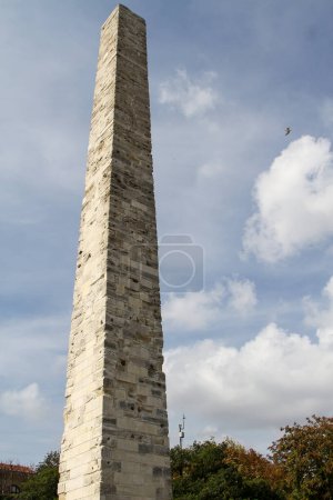 Photo for Istanbul, Turkey - September 17 2014:Wide angle view of The Walled Obelisk (Masonry Obelisk), a Roman monument in the form of an obelisk in the former Hippodrome of Constantinople, Sultanahmet Square. - Royalty Free Image