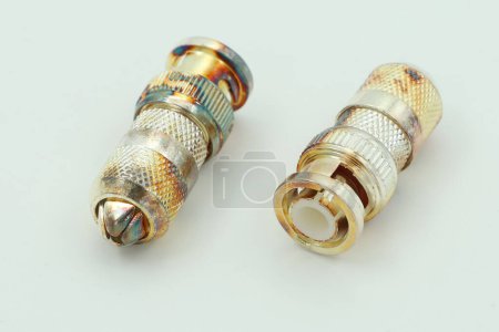 Photo for BNC connector (Turkish as "BNC konnektr"), camera connector, isolated white background - Royalty Free Image