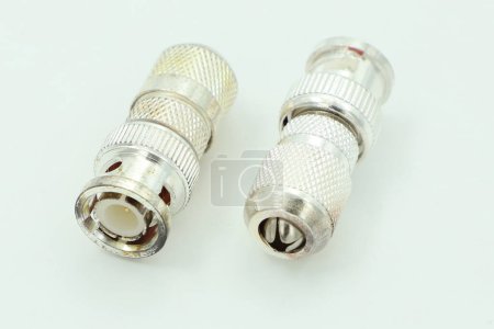 Photo for BNC connector (Turkish as "BNC konnektr"), camera connector, isolated white background - Royalty Free Image