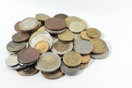 Photo for Bulk of money coins euro, turkish lira, cent - Royalty Free Image