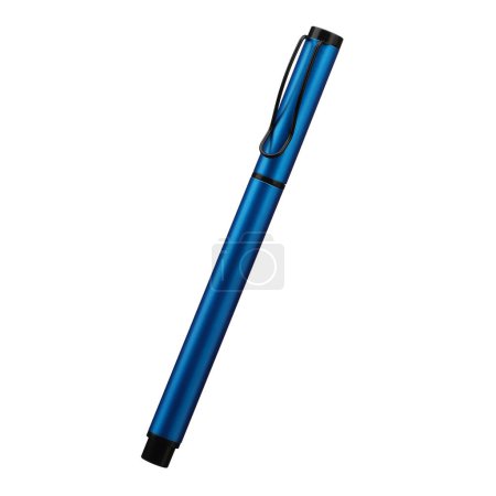 Téléchargez les photos : Stylo bille isolé sur fond blanc, stylo élégant en bleu. Avec chemin de coupe. - en image libre de droit