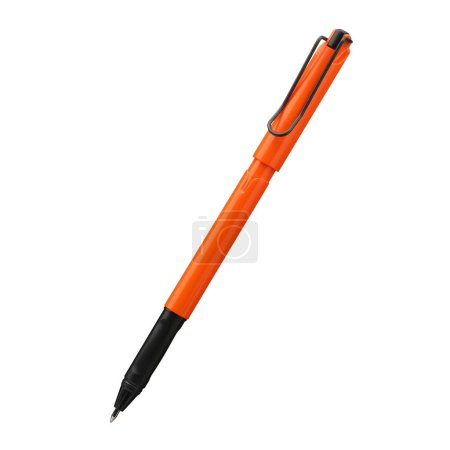 Téléchargez les photos : Stylo bille isolé sur fond blanc, élégant stylo en orange. Avec un chemin de coupure. fond isolé. - en image libre de droit