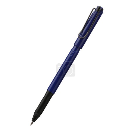 Téléchargez les photos : Stylo bille isolé sur fond blanc, élégant stylo en bleu marine. Avec un chemin de coupure. fond isolé. - en image libre de droit