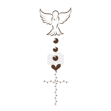 Ilustración de Christian Rosary beads. Prayer Catholic chaplet with the Holy Cross. Use as poster, card, flyer, T Shirt design or Tattoo - Imagen libre de derechos