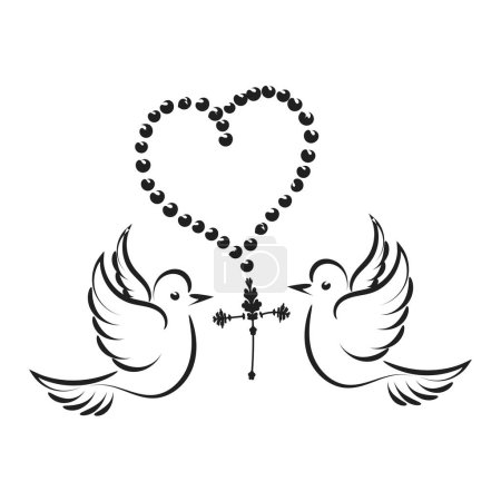 Ilustración de Christian Rosary beads. Prayer Catholic chaplet with the Holy Cross. Use as poster, card, flyer, T Shirt design or Tattoo - Imagen libre de derechos