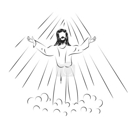 Téléchargez les illustrations : Joyeux Jour de l'Ascension Design avec Jésus-Christ au Ciel - en licence libre de droit