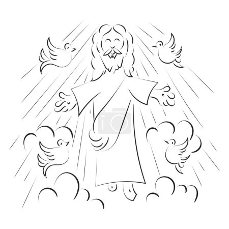 Ilustración de Feliz Día de la Ascensión Diseña con Jesucristo en el Cielo - Imagen libre de derechos