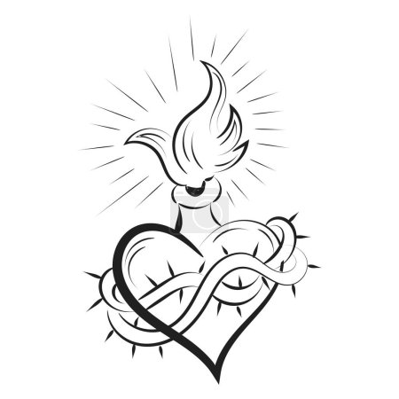Téléchargez les illustrations : Sacré Coeur de Jésus avec Rayons Illustration vectorielle pour impression ou utilisation comme affiche, flyer, carte, tatouage ou T-shirt - en licence libre de droit