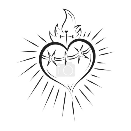 Illustration for Sacred Heart Of Jesus With Rays Vector  Illustration  for print or use as poster, flyer, card, tattoo or T Shirt - Royalty Free Image