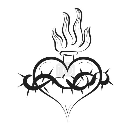 Ilustración de Sagrado Corazón de Jesús con Rayos Vector Ilustración para imprimir o usar como póster, volante, tarjeta, tatuaje o camiseta - Imagen libre de derechos