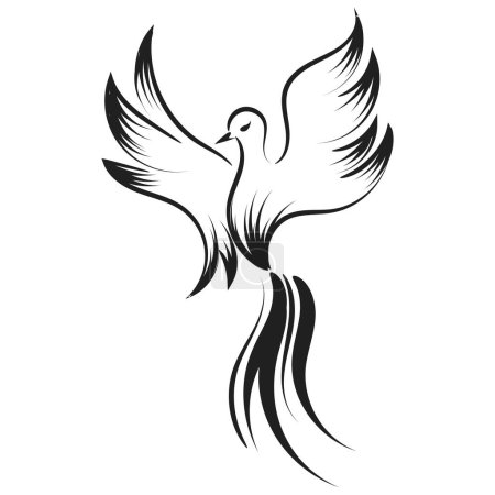 Téléchargez les illustrations : Belle et élégante idée Phoenix Tattoo inspirant. Conception de tatouage tribal Phoenix noir et blanc. - en licence libre de droit