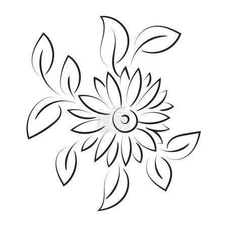 Ilustración de Flores y hojas contorno para imprimir. Ramo de flores y plantas de primavera dibujadas a mano - Imagen libre de derechos