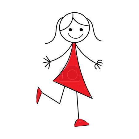 Téléchargez les illustrations : Dessin à la main Doodle personnage de bande dessinée heureux. Stick Figure Happy Jumping Célébration - en licence libre de droit