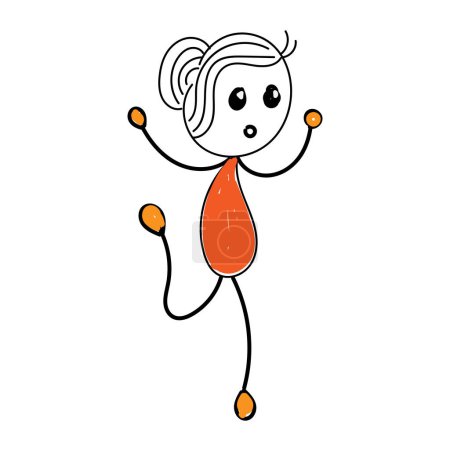 Téléchargez les illustrations : Dessin à la main Doodle personnage de bande dessinée heureux. Stick Figure Happy Jumping Célébration - en licence libre de droit