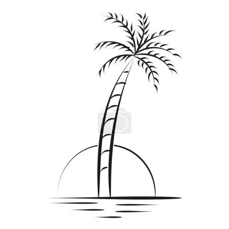 Ilustración de Ilustración de la línea de paisaje de playa. Dibujo de línea de palmeras para imprimir o usar como póster, tarjeta, volante o camiseta - Imagen libre de derechos