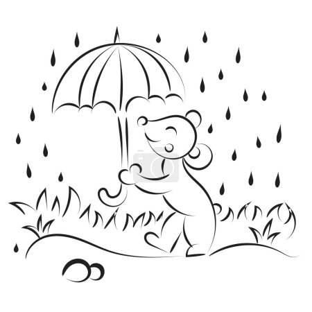 Téléchargez les illustrations : Nuage de pluie avec des gouttes de pluie line art design. Mignon nuage pluie et sourire icône design. - en licence libre de droit
