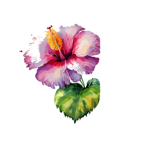 Ilustración de Vibrantes flores de hibisco en el paraíso tropical en estilo acuarela - Imagen libre de derechos