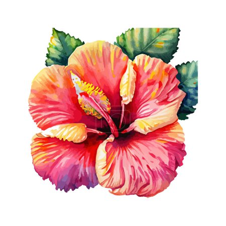 Téléchargez les illustrations : Fleurs d'hibiscus vibrantes dans le paradis tropical dans le style aquarelle - en licence libre de droit
