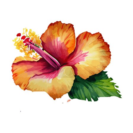 Illustration for Vibrant hibiscus flowers in tropical paradise in watercolor style - Royalty Free Image