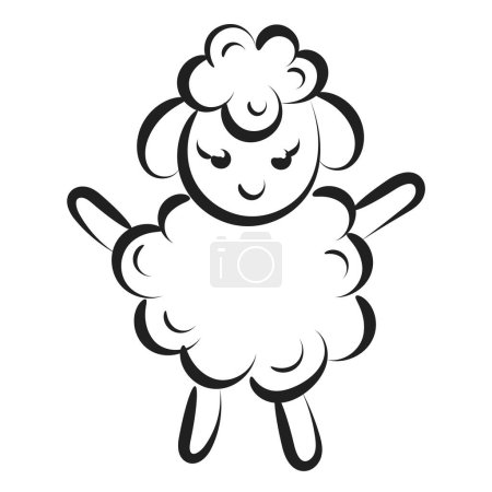 Téléchargez les illustrations : Belle ligne de moutons mignon Art. Christian Symbol design pour imprimer ou utiliser comme affiche, carte, flyer, autocollant, tatouage ou T-shirt - en licence libre de droit