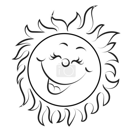 Téléchargez les illustrations : Mignon Sun Art. Happy Sun pour imprimer. Illustration vectorielle Sun souriante à utiliser comme carte, autocollant ou T-shirt - en licence libre de droit