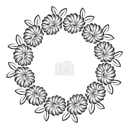 Illustration for Hand Drawn sunflower border design. Floral border for print or use as poster, card, flyer or Banner - Royalty Free Image