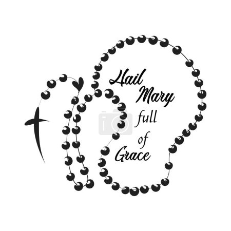 Hand drawn Rosary illustration. Rosary beads with Holy Cross.