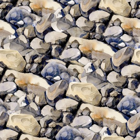 Felsige Oberfläche nahtloses Muster. Aquarell-Illustration. Hand bemalt verschiedene Steine, Felsen, Kieselsteine Hintergrund natürliche Oberfläche nahtlose Muster.