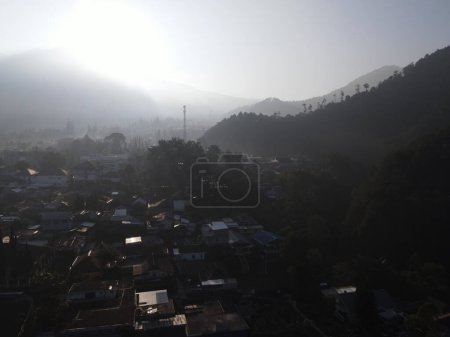 Photo for Aerial view of a remote village Tawangmangu, Central Java, Indonesia - Royalty Free Image