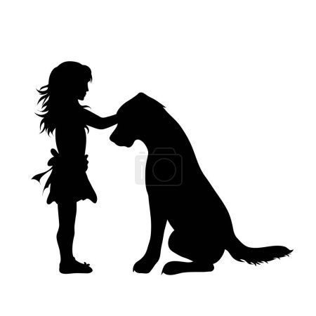 Téléchargez les illustrations : Silhouette vectorielle de fille avec son chien sur fond blanc. Symbole de triste, apaisant, confort.friends. - en licence libre de droit