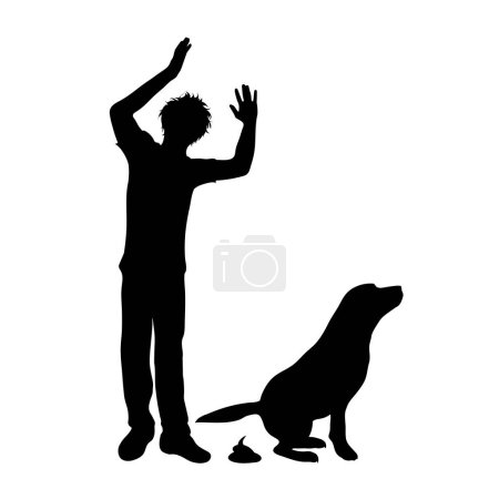 Téléchargez les illustrations : Silhouette vectorielle du père qui crie sur son chien sur fond blanc, Symbole od en colère, problème, animal, caca. - en licence libre de droit