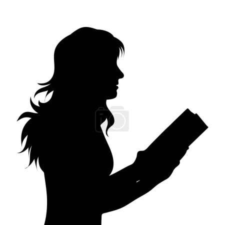 Ilustración de Silueta vectorial de mujer que lee libro sobre fondo blanco, Símbolo de niña, estudio, estudiante. - Imagen libre de derechos