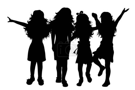 Ilustración de Silueta vectorial de niños amigos sobre fondo blanco. Símbolo de niño, niña, hermanos, hermana, gratis, divertido - Imagen libre de derechos