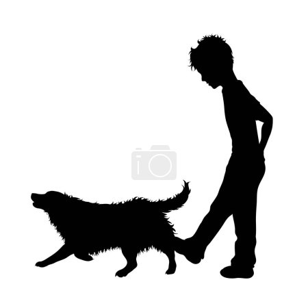 Téléchargez les illustrations : Silhouette vectorielle du garçon qui donne un coup de pied au chien. Symbole d'abus animal. - en licence libre de droit
