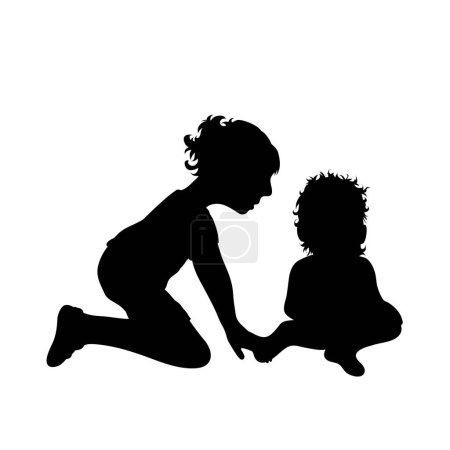 Ilustración de Silueta vectorial de hermanos sobre fondo blanco. Símbolo de niño, niña, niño pequeño, hermana, hermano, familia. - Imagen libre de derechos