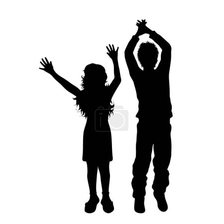 Ilustración de Silueta vectorial de niños amigos sobre fondo blanco. Símbolo de niño, niña, hermanos, hermana, gratis, divertido - Imagen libre de derechos