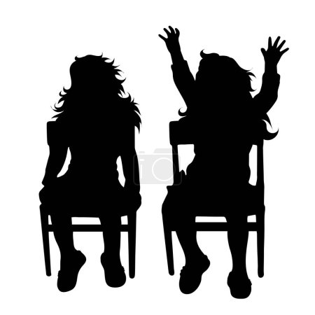 Ilustración de Silueta vectorial de chicas sentadas en la silla sobre fondo blanco. Símbolo de niño, niña, hermanos, hermana, escuela. - Imagen libre de derechos