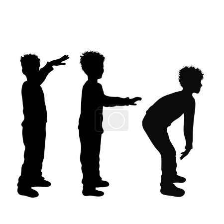 Ilustración de Silueta vectorial de niños amigos sobre fondo blanco. Símbolo de niño, niña, hermanos, hermana, niño, hermano, libre, divertido - Imagen libre de derechos