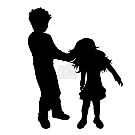 Ilustración de Vector silueta de niño que intimidación niña pequeña sobre fondo blanco. Símbolo de niño, hermanos, hermana, hermano, violencia, fastidio. - Imagen libre de derechos