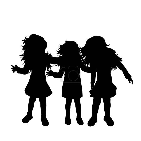 Ilustración de Silueta vectorial de niños amigos sobre fondo blanco. Símbolo de niño, niña, hermanos, hermana, niño, hermano, libre, divertido - Imagen libre de derechos