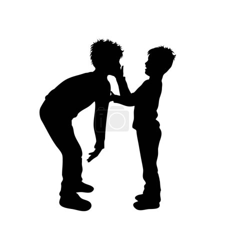 Ilustración de Silueta vectorial del chico que acosa con otro chico sobre fondo blanco. Símbolo de niño, hermanos, hermano, violencia, fastidio. - Imagen libre de derechos