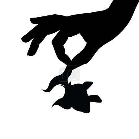 Illustration for Vector silhouette of the person who abuses the fish on white background. Symbol of animal, evil, hurt, torment, bother, death, kill. - Royalty Free Image