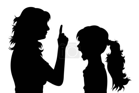 Ilustración de Silueta vectorial de la madre con su hija sobre fondo blanco. Una chica gritando a su madre. Símbolo de familia, maternidad, niño, infancia, ira, llanto, mocoso. - Imagen libre de derechos