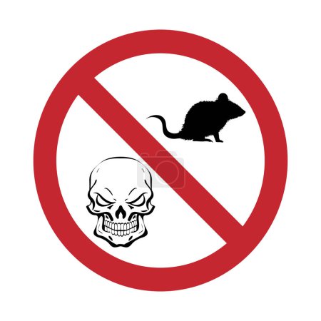 Illustration for Vector silhouette of rat with skull prohibition mark on white background. Symbol of stop cholera disease. - Royalty Free Image