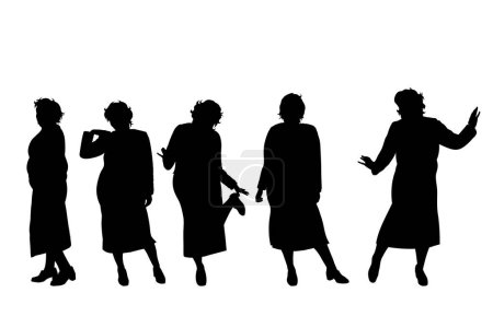 Vektorsilhouette fettleibiger Frauen mittleren Alters auf weißem Hintergrund. Symbol der Person in unterschiedlicher Pose.