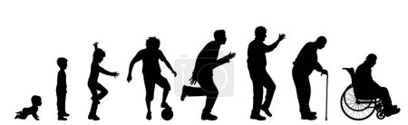 Illustration for Vector silhouette of man in different age on white background. Symbol of generation from child to old person. - Royalty Free Image