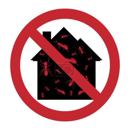 Illustration for Vector silhouette of no ants at home mark on white background. Symbol of stop annoying insect and protection house. - Royalty Free Image