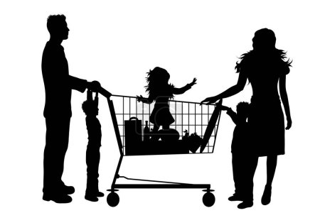 Téléchargez les illustrations : Silhouette vectorielle du magasin familial au panier sur fond blanc. Symbole des accessoires de boutique. - en licence libre de droit