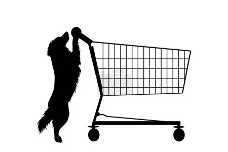 Téléchargez les illustrations : Silhouette vectorielle de chien pousser panier sur fond blanc. Symbole d'accessoires pour animalerie et vente. - en licence libre de droit
